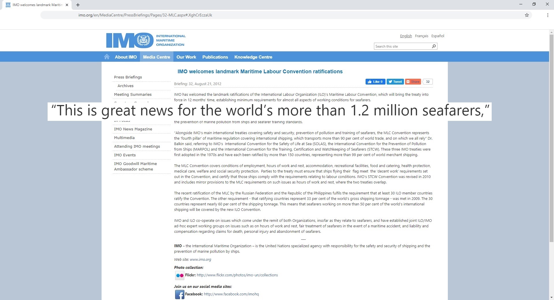 IMO'nun MLC ile İlgili Sayfası